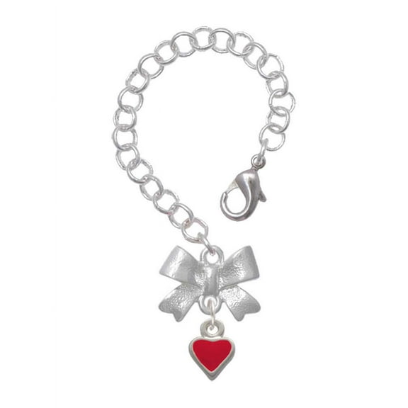 Delight Jewelry Silvertone Mini 2-D Red Heart - Silvertone Bow Charm Accessory for Tumblers and Thermal Cups