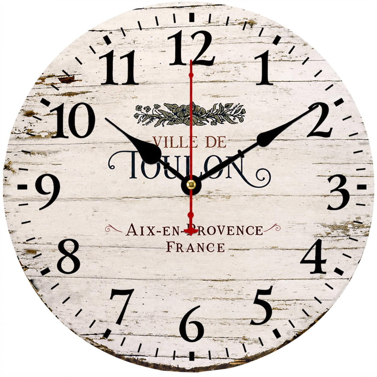 CozyHour 9.84 Inch Farmhouse Wall Clock, Rustic Vintage Round Clock with Large Easy Read Numbers, French Country Style Decorative Clock for Kitchen, Living Room, Bedroom and Office