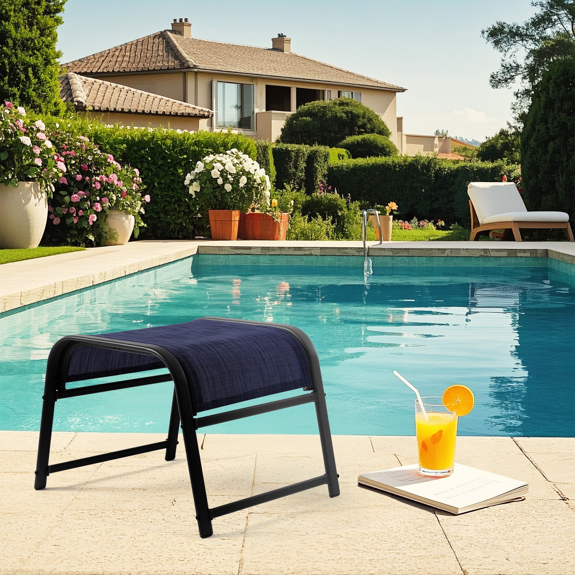 FUNDAZE Patio Ottoman 2-Pack, Outdoor Footrest Stools – Waterproof & Lightweight for Balcony, Backyard, Deck, Indoor Use, Navy Blue