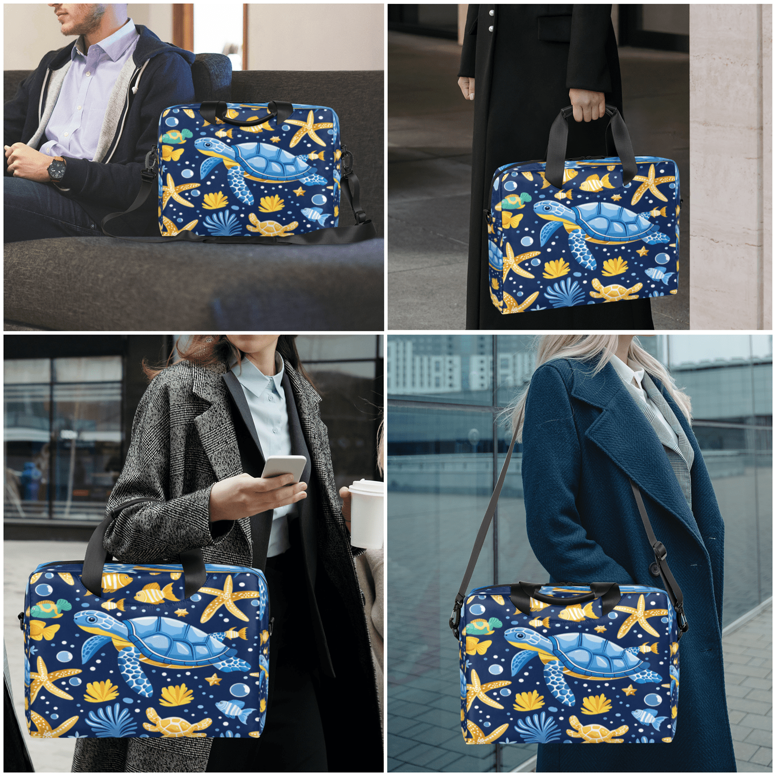 Herdesigns Sea Turtle Laptop Bag for Women Men, Computer Case Briefcase Messenger Bags, 15-15.6 inch Laptop Sleeve Shoulder Bag