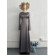 thumbnail image 1 of Vestido largo de seda con cuello redondo para mujer, falda ajustada de satén con manga acampanada y cordones, vestidos elegantes de fiesta de noche, 1 of 5