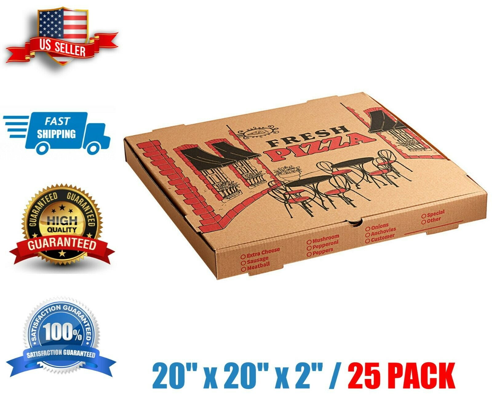 20" x 20" x 1.75" Corrugated Pizza Box 25 FAST Shipping ! Bundle 