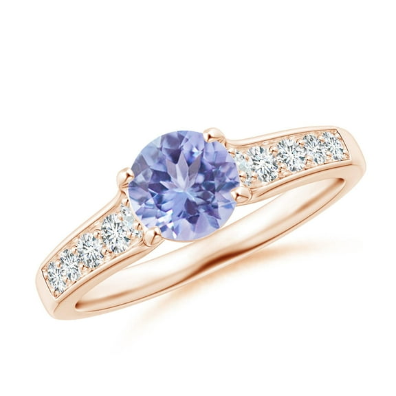 ANGARA Natural Round Tanzanite Tapered Shank Solitaire Engagement Ring in 14K Rose Gold for Women (Size-6mm) | December Birthstone, Anniversary, Jewelry Gift for Women | Natural Tanzanite Ring