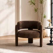 ENYLAY Mid Century Modern Accent Barrel Chair, Upholstered Sherpa Armchair with Curved Backrest & 3 Legs, Cozy Reading Chair for Bedroom Living Room (Brown)