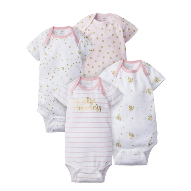 Gerber Gerber Baby Girl Assorted Short Sleeve Onesies Bodysuits, 4Pack