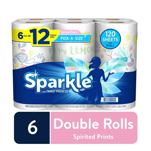 Sparkle Pick-A-Size Paper Towels, Spirited Print, 6 Double Rolls ...