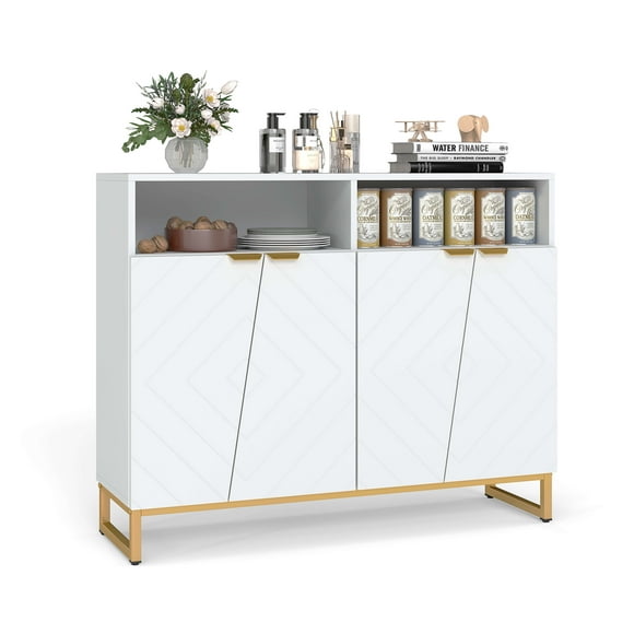 Costway 40" Buffet Storage Cabinet with 4 Doors & Adjustable Shelves Anti-Tipping Kits