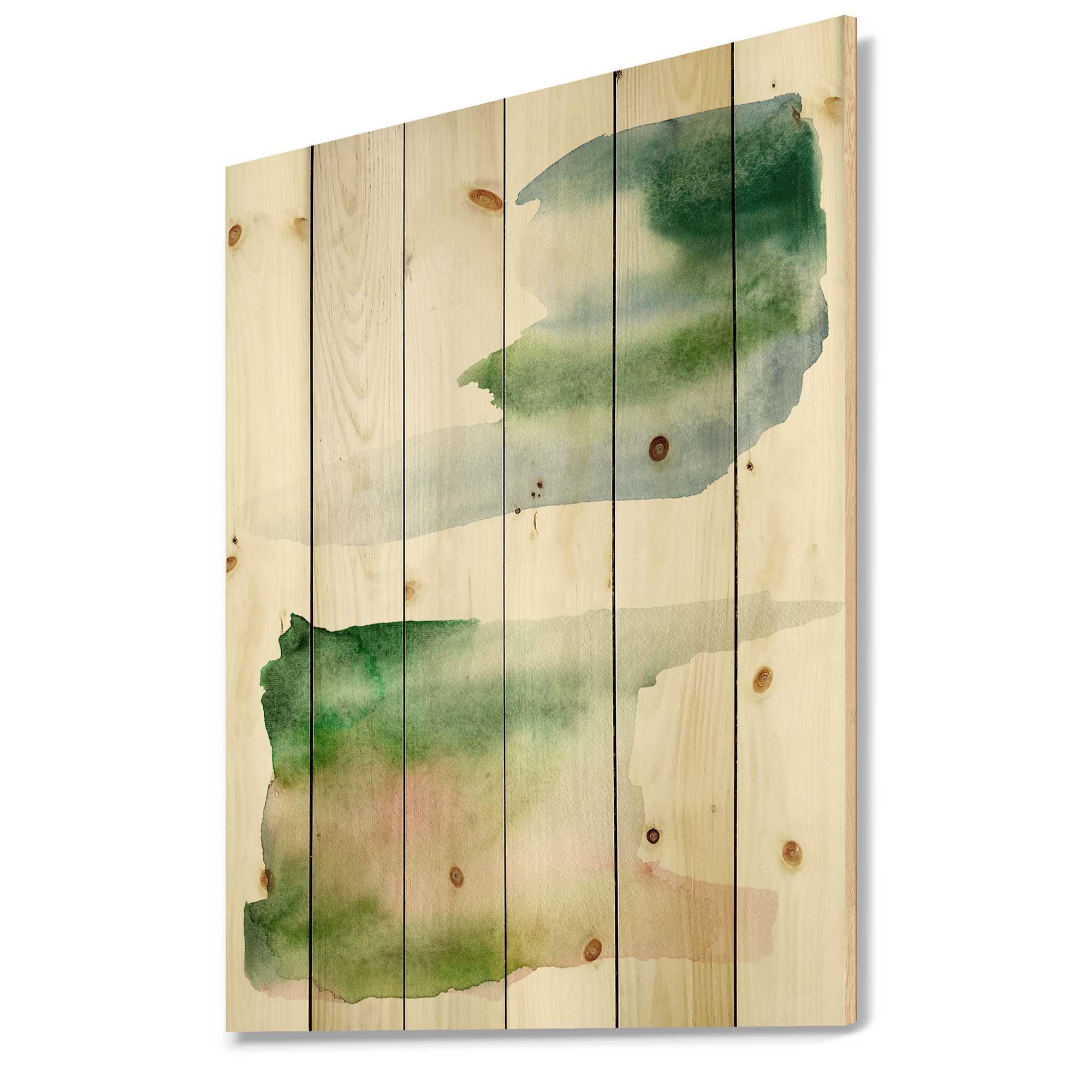 Designart 'Blue Green and Pink Spots Clouds' Modern Print on Natural Pine Wood
