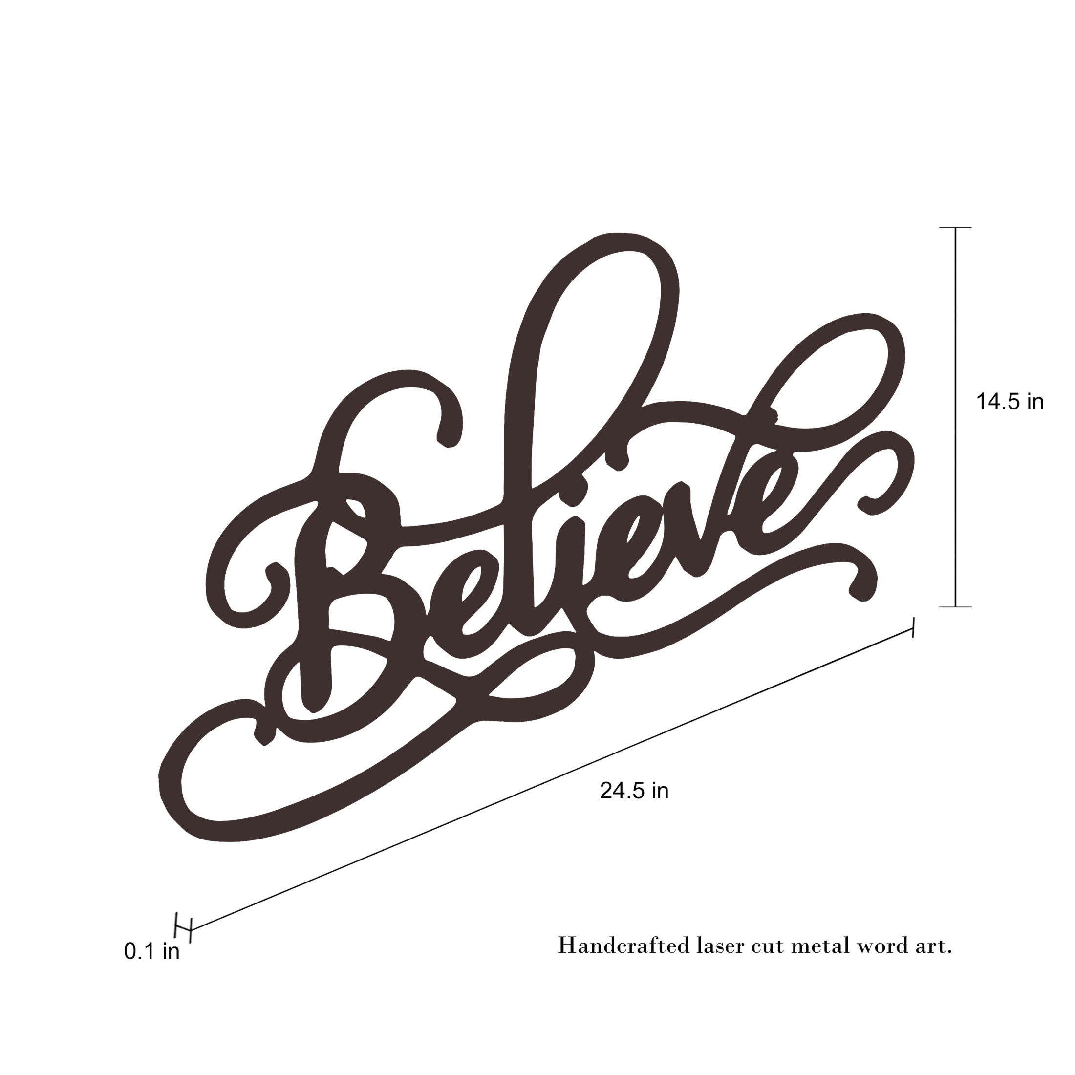 Lavish Home Believe Metal Word Art Wall Decor (Distressed Brown)