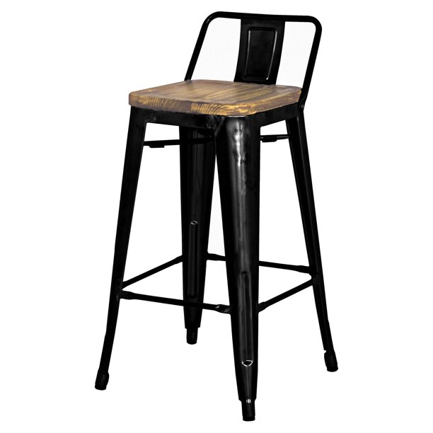 Metropolis Low Back Metal Counter Stool With Wood Seat (Set of 4