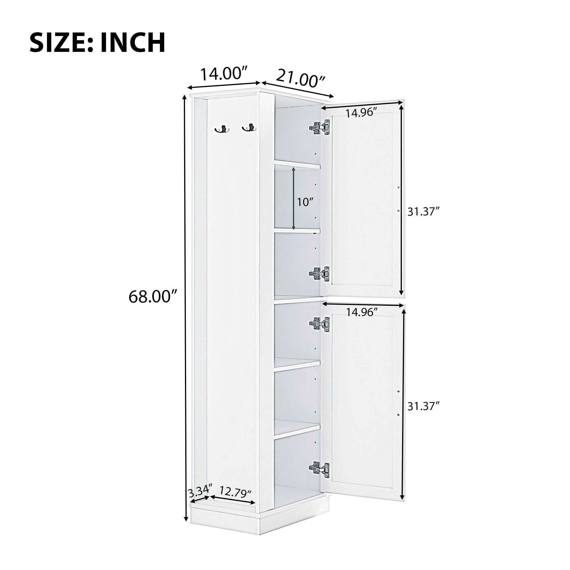 MAYEERTY Tall Bathroom Cabinet Freestanding Hook Adjustable Shelf MDF Black