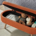 thumbnail image 4 of GZXS 42" Oval Upholstered Storage Bench in Orange, Boucle Fabric Ottoman Footstool with Hidden Compartment and Rubber Wood Legs, Easy to Assemble, 4 of 6