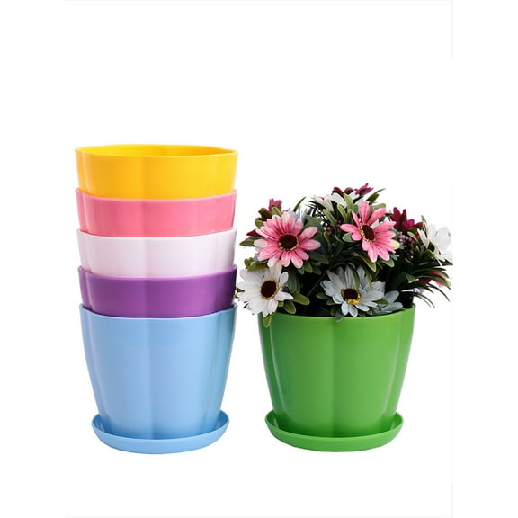 D-GROEE Colorful Petal Shape Plastic Plant Pot Planter Flower Pot with Pallet Tray Saucer for Decoration of Home Office Desk Garden Flower Shop