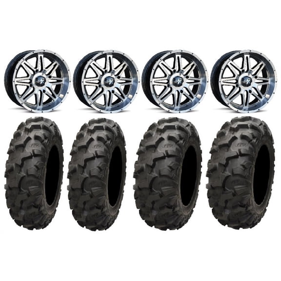 MSA Dark Tint Vibe 14" ATV Wheels 27" Blackwater Tires Can-Am Commander Maverick Renegade Outlander Defender