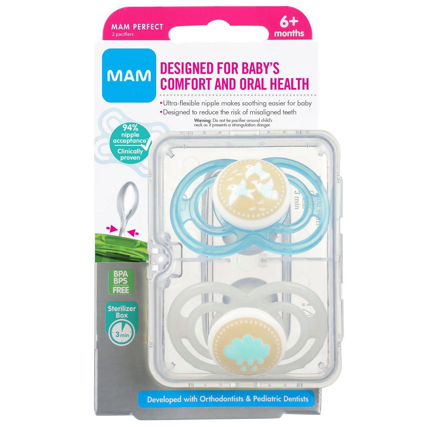 MAM Perfect Pacifiers, Orthodontic Pacifiers (2 pack) MAM Pacifiers 6-Plus Months, Best Pacifier for Breastfed Babies, Unisex Pacifier