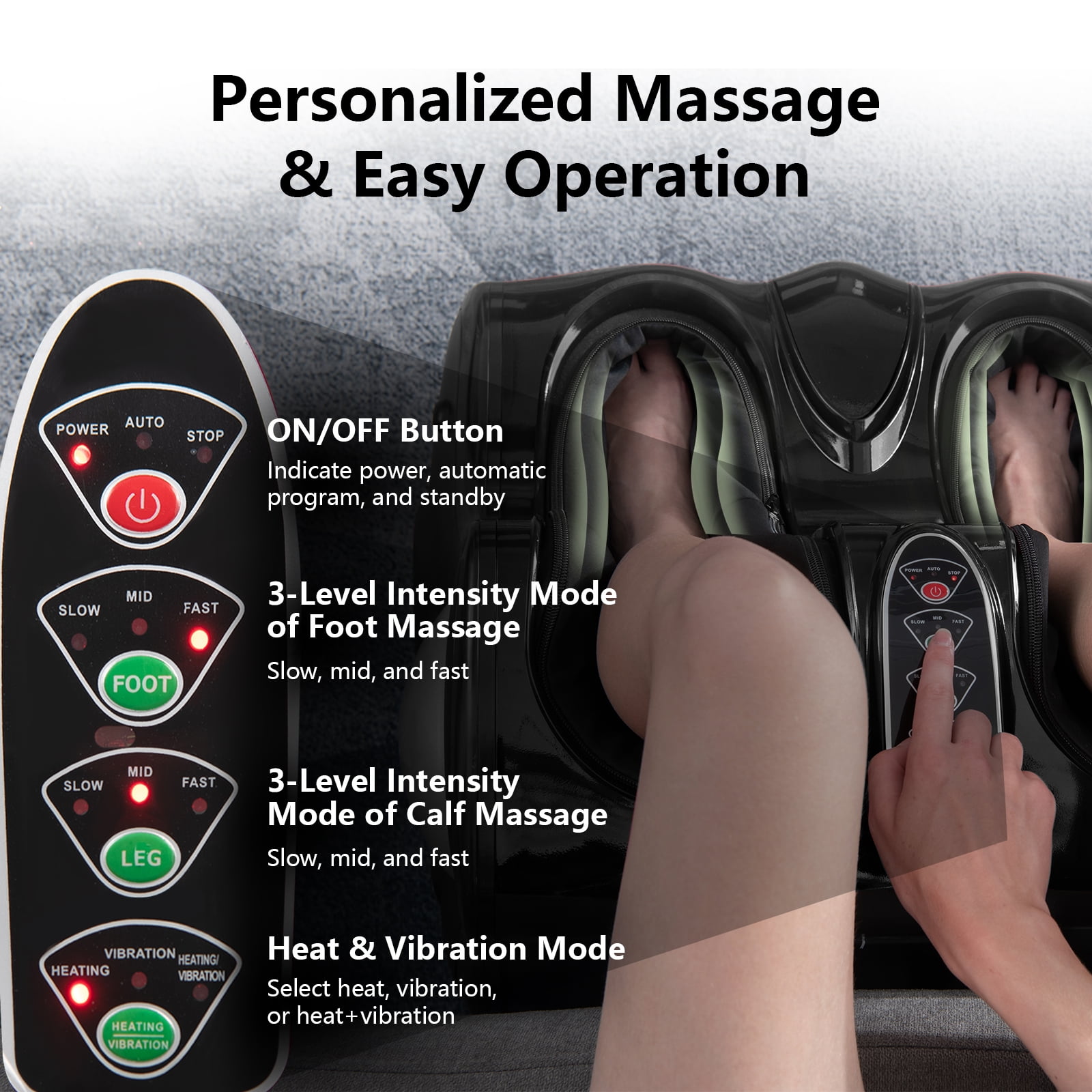 Costway Leg Massager Shiatsu Kneading Rolling Vibration Heating Foot Calf Black