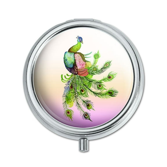 Watercolor Peacock Feathers Pill Box