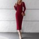 thumbnail image 1 of Vestido con cuello en V ajustado Color sólido Mujer Estilo elegante Traje diario Ygjytge Vino rojo T M para Mujer, 1 of 9