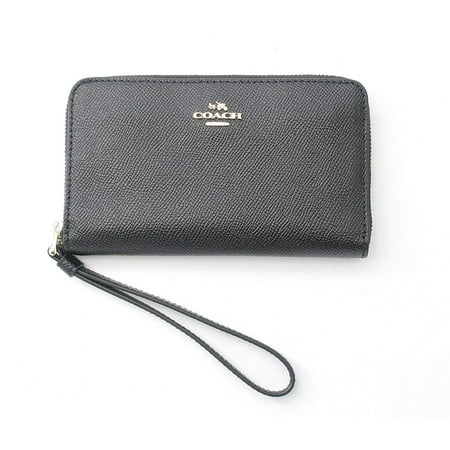COACH - COACH Crossgrain Leather Phone Wallet Wristlet in Black - 0