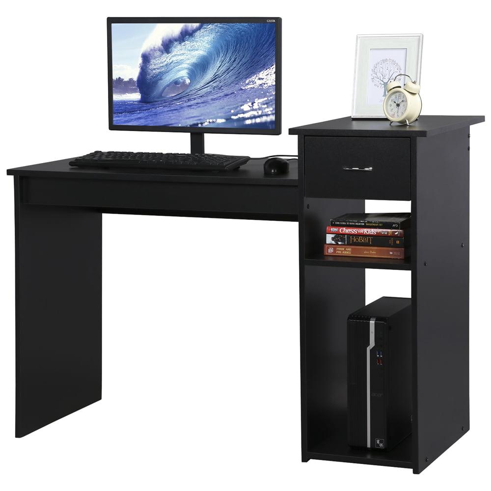 Topeakmart Computer Desk Laptop Table Home Office Study Workstation with  Drawer & Shelves Black