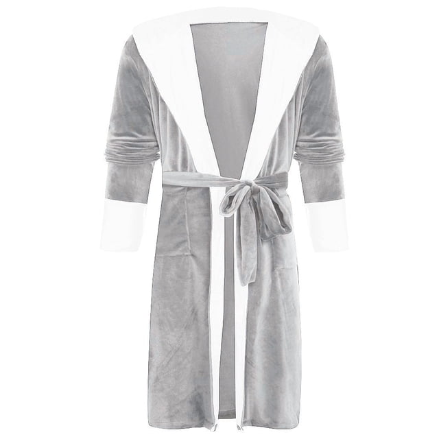 Batas Prolriy para mujer, bata larga de felpa de invierno, abrigo con mangas, ropa de mujer, bata de baño, ropa de dormir para mujer, bata de mujer gris S
