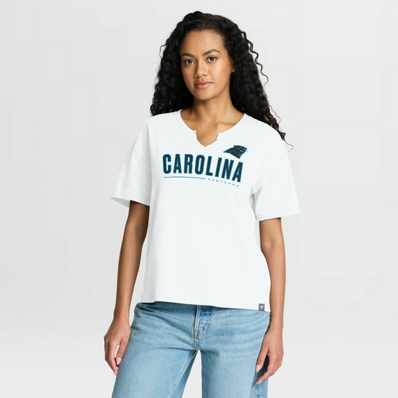 Women's Fanatics White Carolina Panthers Redzone Slub Boxy T-Shirt