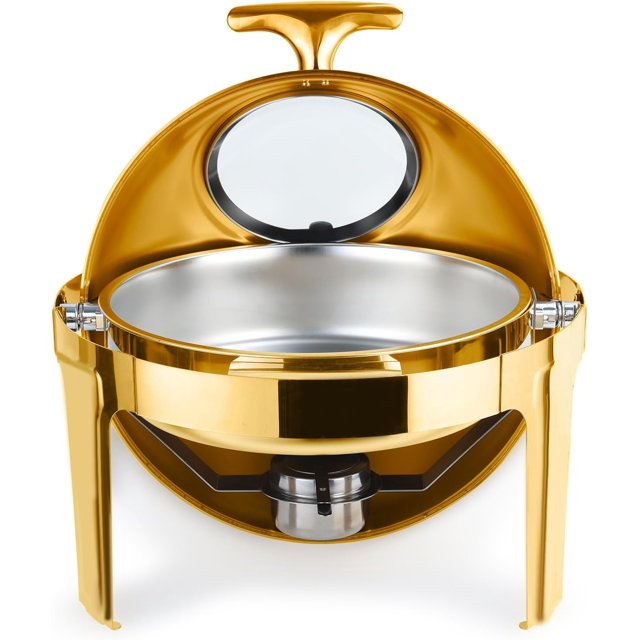 9L Buffet Dish, Catering Food Warmer, Round Chafing Dish Buffet Set, Stainless Steel Chafing and Buffet Warmers Set with Visible Lid for Parties 1 Set