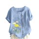 thumbnail image 2 of ICHUANYI Clearance Women's Summer Casual Round Neck Short Sleeve Flower Printing Loose Shirt Tops(Light Blue, XXL) ICHUANYI WER2023080816866, 2 of 4