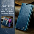 thumbnail image 2 of Leather Case for iPhone 15 Card Slot Folio Flip Wallet Case for iPhone 15 Premium PU Magnetic Kickstand Cover Soft TPU Inner Case Blue, 2 of 14