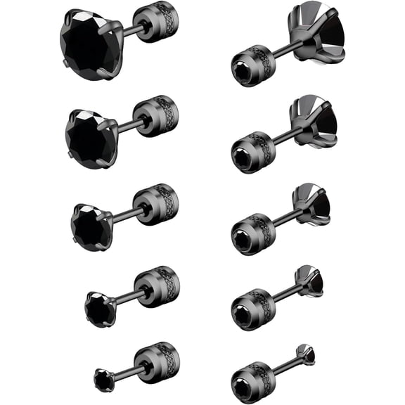 5 Pairs Stud Earrings Colorful Cubic Zirconia Stainless Steel Stud Earring Hypoallergenic Screw Back Earrings Double Side Piercing Earrings Gifts for Women Mother's Day