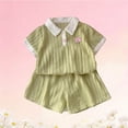 thumbnail image 5 of hengsof Toddler Girls Summer Two Piece Outfit for 6 Months to 8 Years Solid Color Patterned Top and Shorts Set Cute Casual Play Clothes, 5 of 6