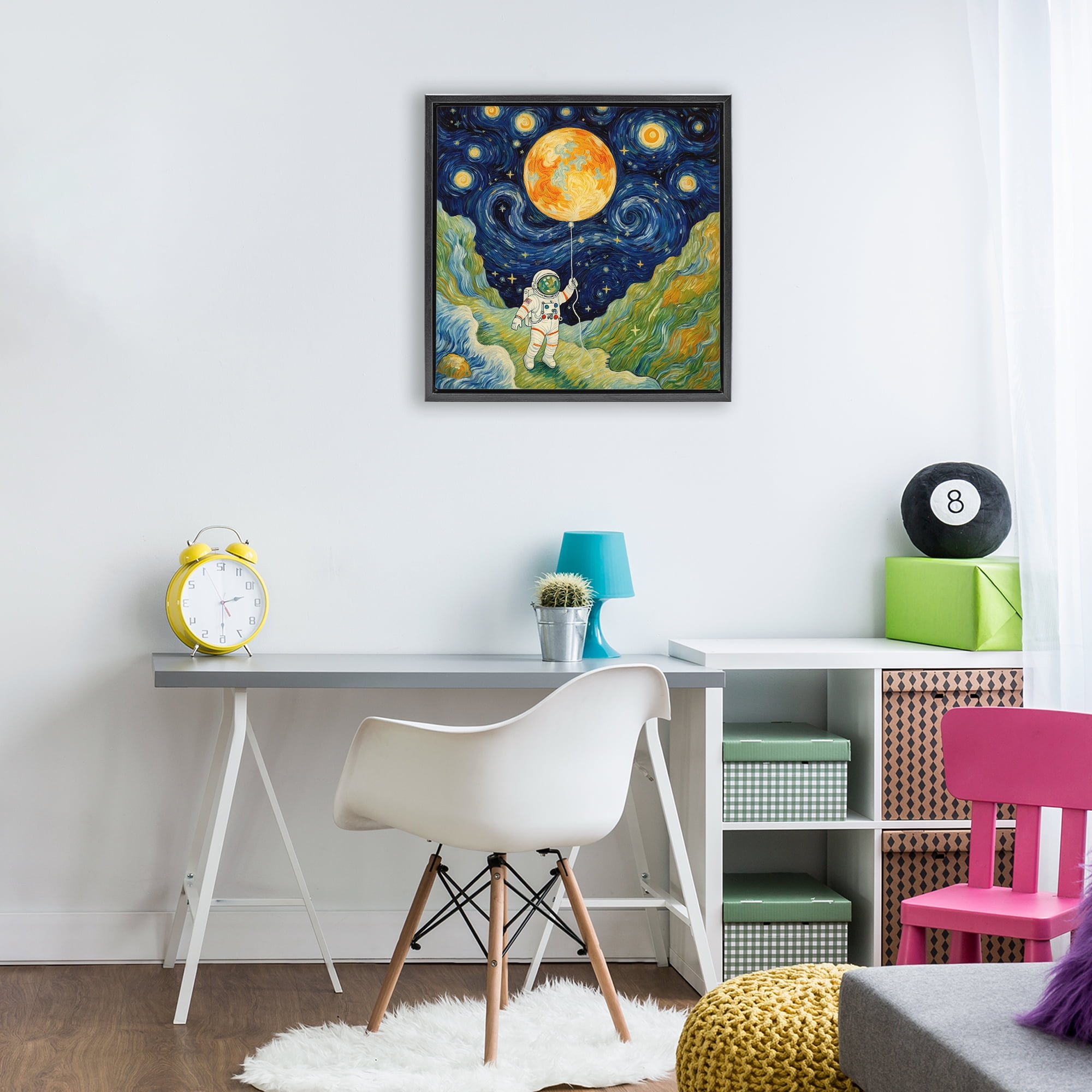 Impressionist Astronaut in Space Black Framed Floater Canvas Wall Art, design by Angie Hawke