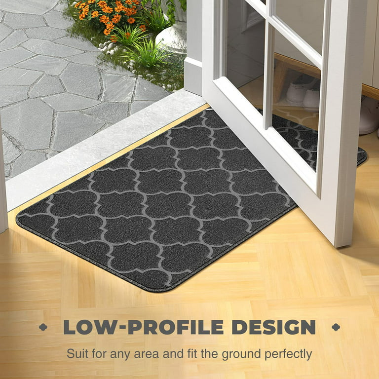 Black Door Mat 17x30 Indoor Outdoor Doormat Non-Slip Grey Entryway Mat  Carpet