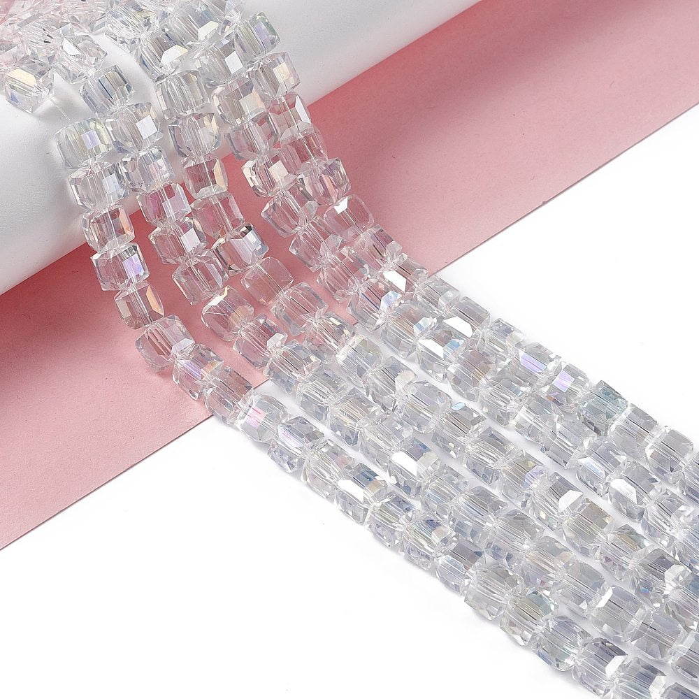 10Strand Electroplate Glass Beads Strands AB Color Plated Faceted Cube Clear AB 7~8x7~8x7~8mm Hole: 1.5mm about 97~100pcs/strand 70~71cm