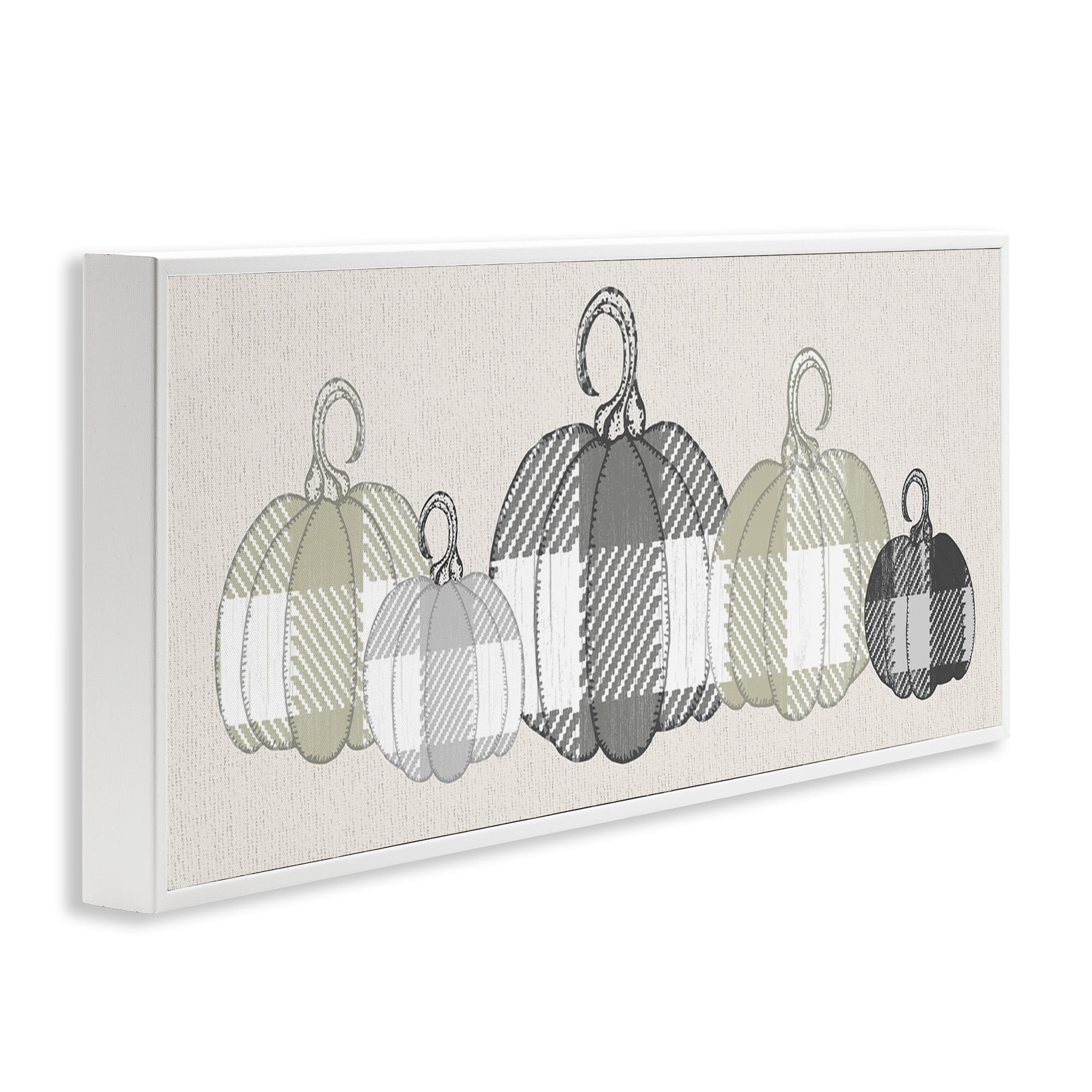 Stupell Industries Checker Plaid Patterned Pumpkins Landscape Painting White Framed Art Print Wall Art, 30 x 13