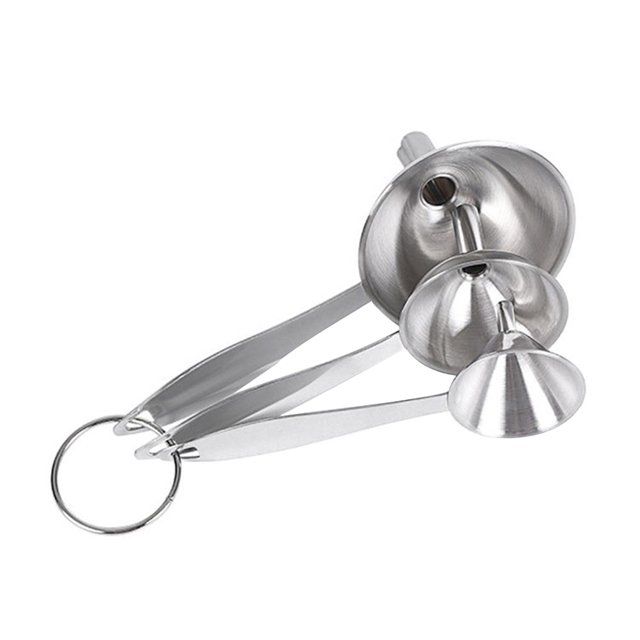 3pcs Stainless Steel Funnels Set Kitchen Oil Funnel Long Handle Strainer for Transferring Fluid Liquid