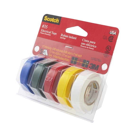 Scotch Electrical Tape, 0.5 in X 20 ft, 5/pk, Colored