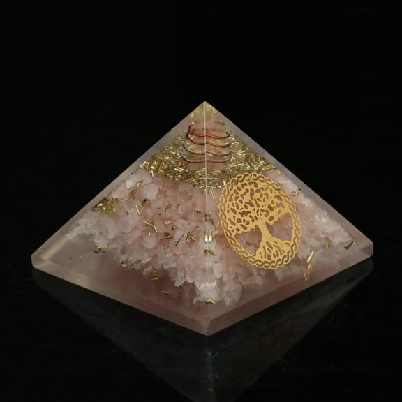 Rose Quartz Tree of Life Crystal Orgone Pyramid EMF Protection Meditation Energy Generator