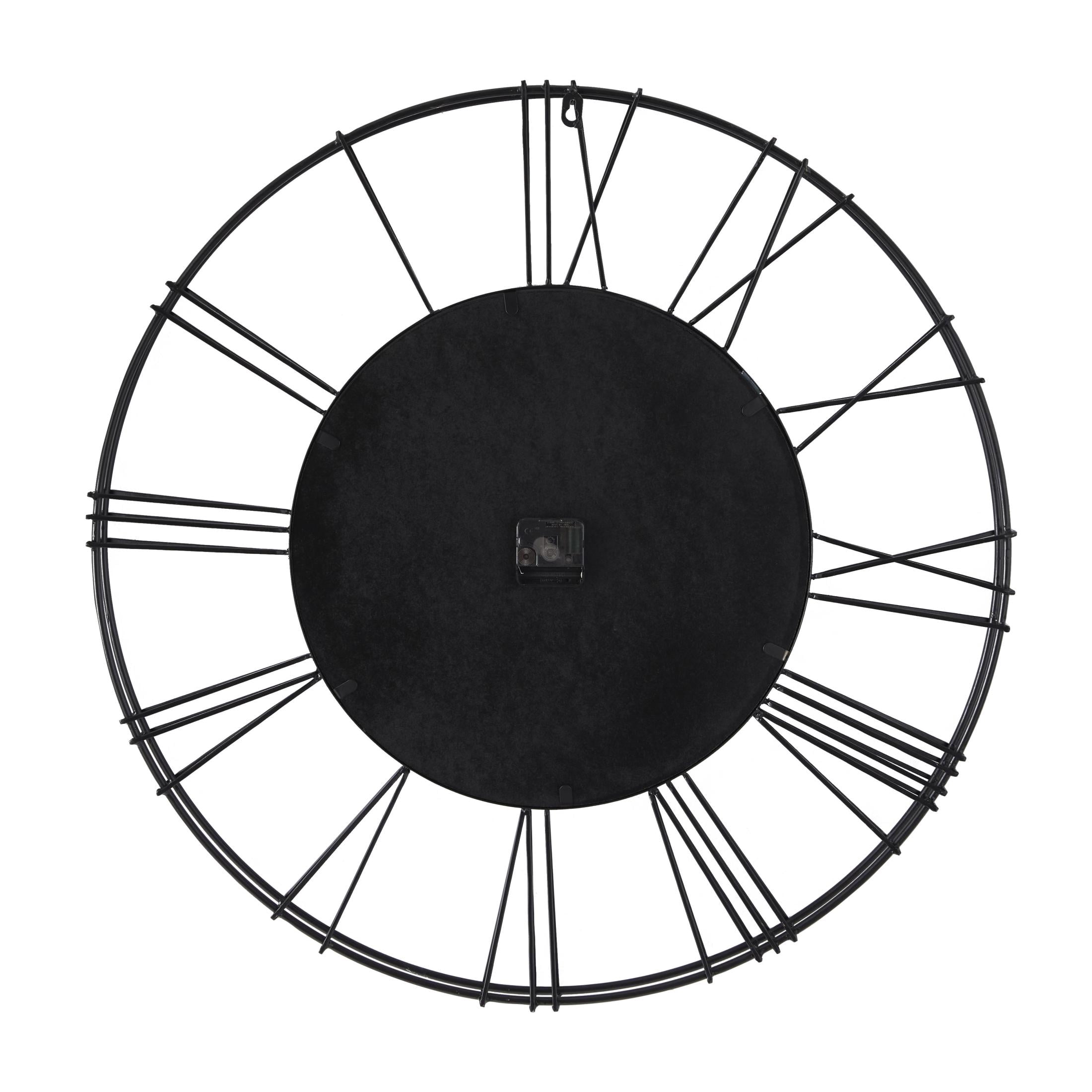 DecMode 30" Black Metal Open Frame Wall Clock with Center Mirror