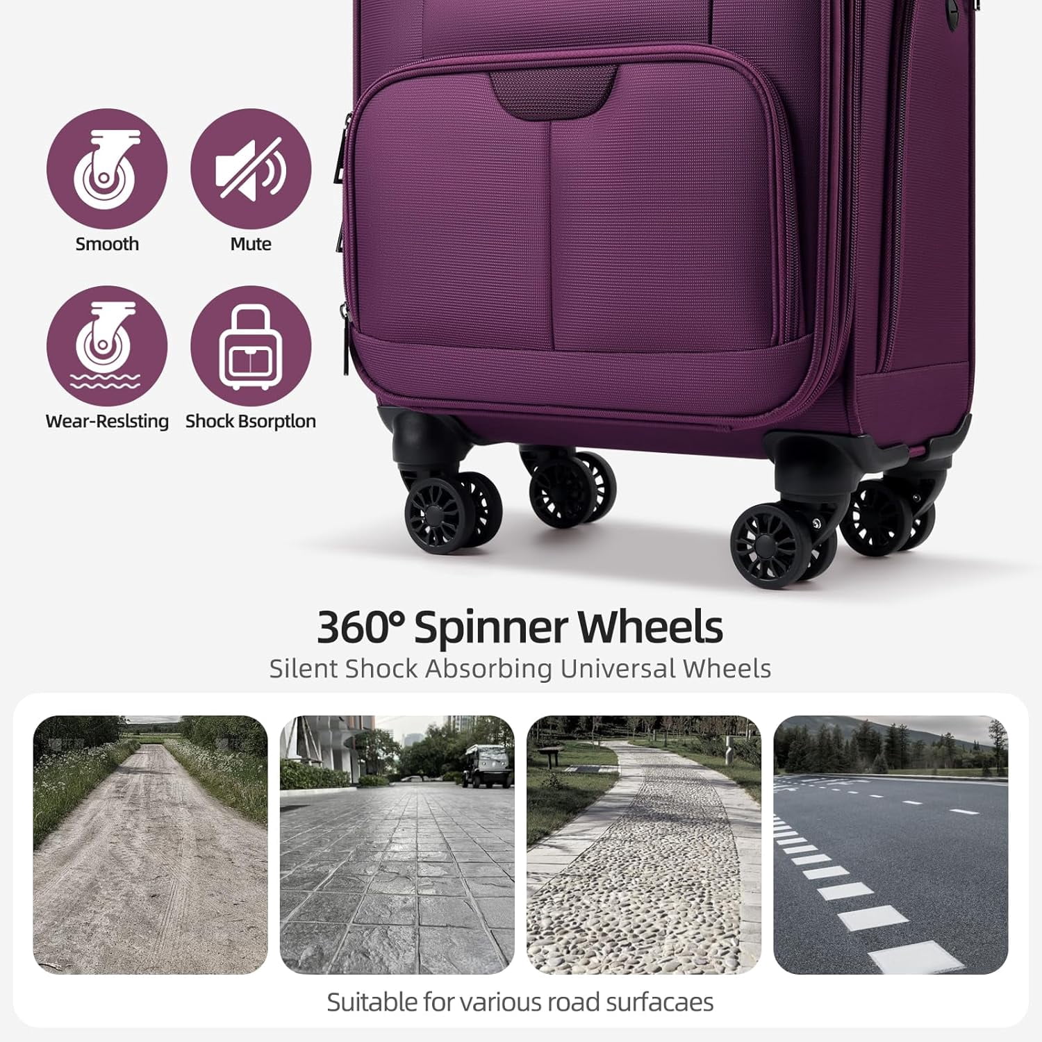 TIAWOLT Underseater Carry-On Luggage Airline Approved with Spinner Wheels, 16 Inch Luggage with TSA Lock, Overnight Rolling Softside Suitcases for Women,Purple