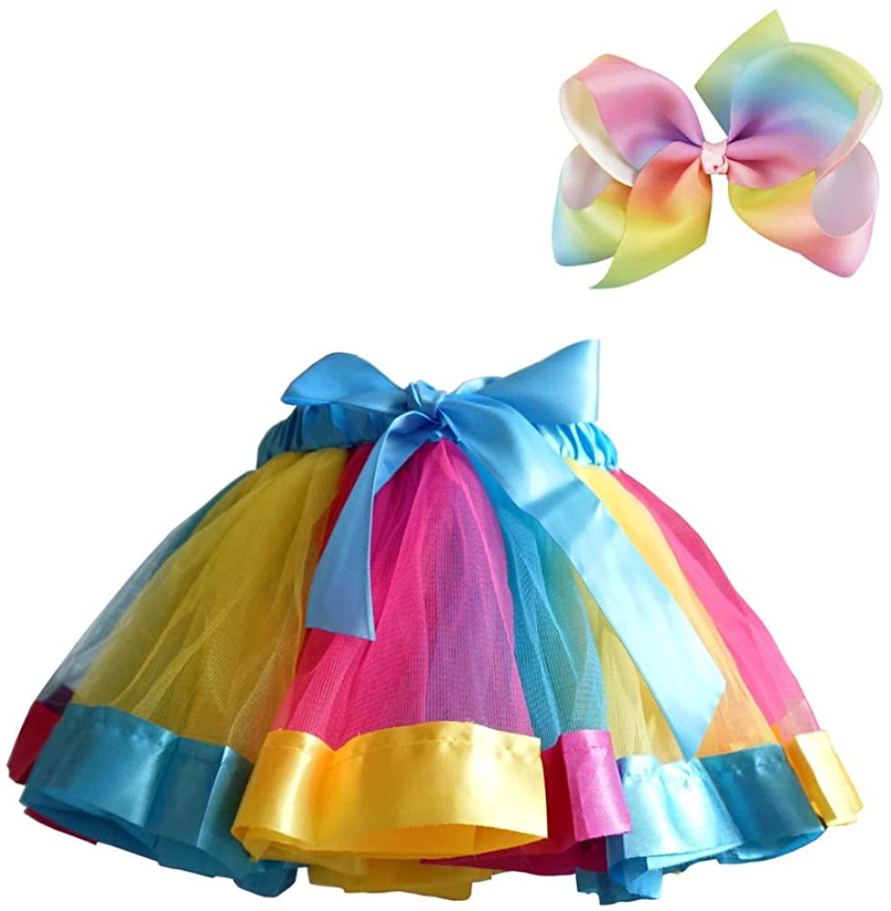 BGFKS Layered Ballet Tulle Rainbow Tutu Skirt for Little Girls Dress Up with Matching Sparkly Unicorn Hairbow 