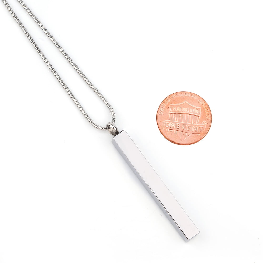 Silver Polished Single Bar Memorial Necklace Jewelry Cremation Urn Necklace for Ashes with Funnel Kit