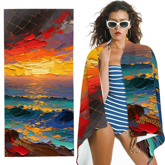 RKSupls Vintage Abstract Teal and Orange Oversized Microfiber Beach Towel - Ultra-Soft Microfiber, for Bathroom, beach, Soft Super Absorbent- 30x60 in