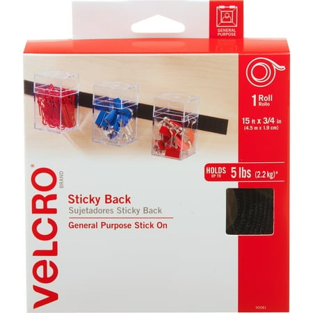 VELCRO® Brand, VEK90081, VELCRO Brand Sticky Back Tape, 1 Roll, Black