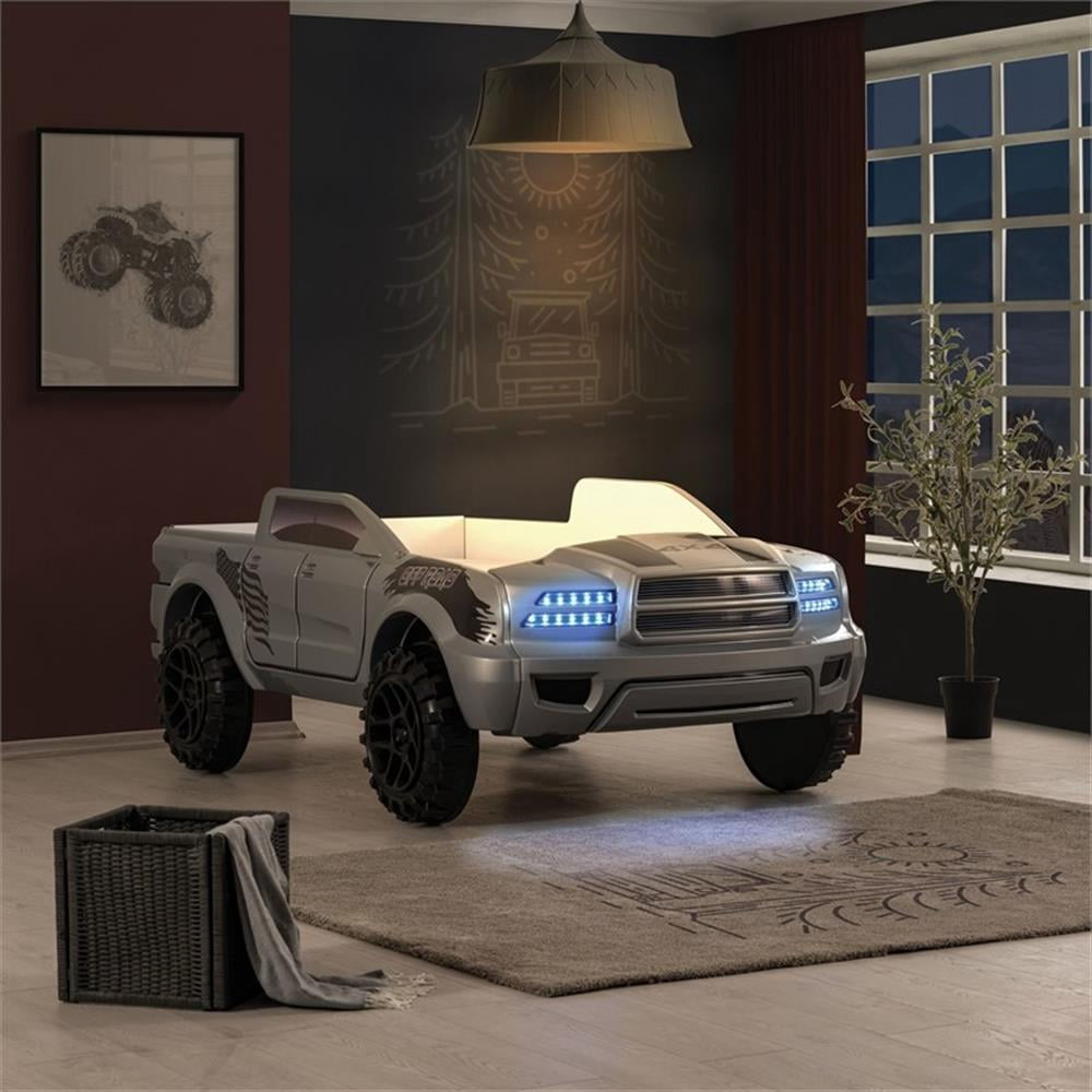 Furniture of America Spela Off-Road Truck Twin Wood Bed in Gray