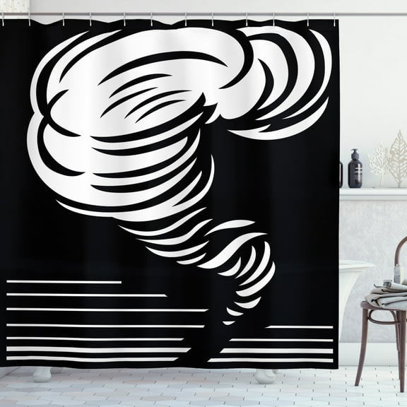 Ambesonne Tornado Shower Curtain, Monochrome Twister Design, 69"Wx70"L, Black and White