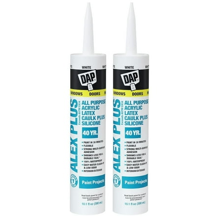 Dap 18152 10.1oz Alex Plus Acrylic Latex Caulk with Silicone, White, 2 Pack