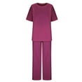 thumbnail image 5 of Summer Outfits Women Summer Work Outfits for Women Clothing Set Female Round Neck Short Sleeve Tops Pants Sets Long Pant Style S_712 Women's Tracksuits Purple L, 5 of 5