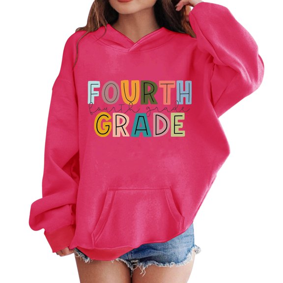 EnJoCho Kids Back-to-School Sweatshirts First Day of Fourth Grade Pullover Tops Boys Girls Cute Oversized Graphic Sweatshirt Girls School Unifor𝗆 Sweatshirt