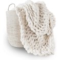 thumbnail image 1 of Chunky Knit Blanket Throw Hand Knit with Jumbo Chenille Yarn (50"x50", Cream White), 1 of 4